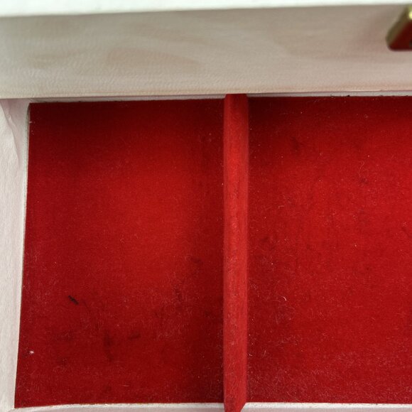 Vintage MCM Jewelry Box Cream Red Satin & Velvet Interior 3 Tier Made In Canada - Picture 8 of 16